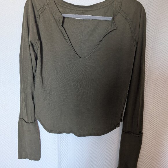 Free People WE THE FREE Hailey Long Sleeve Top Olive Green Small Cotton Casual - Picture 2 of 9